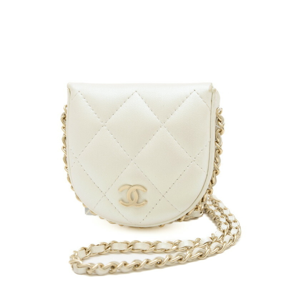 Chanel chain pouch Coin Case Wallet Shoulder Bag pearl white leather
